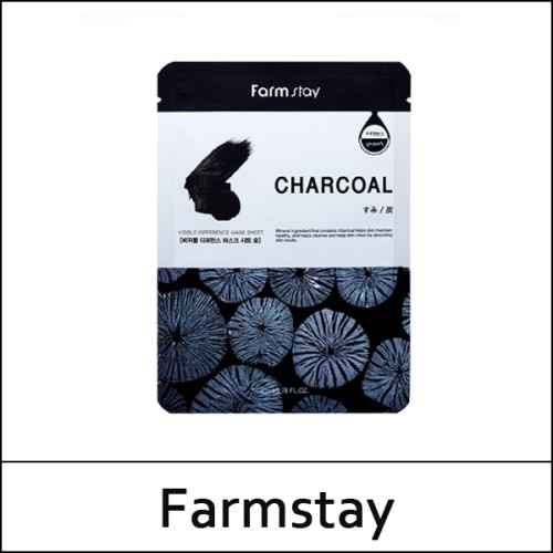 [Farmstay] (a) Visible Difference Mask Sheet Charcoal (23ml*10ea) 1 Pack / EXP 2026.08 / 02/7199(5) / 1,000 won(R)