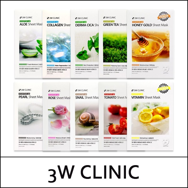 [3W Clinic] (b) Essential Up Sheet Mask (25ml*10ea) 1 Pack / EXP 2027.01 / #Derma Cica / 4299(4) / 2,000 won(R)
