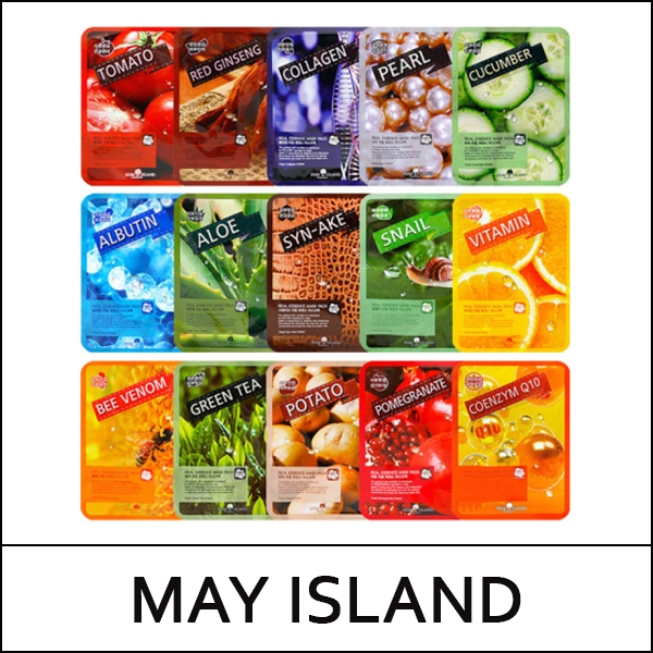 [MAY ISLAND] (s) Real Essence Mask Pack (25ml*10ea) 1 Pack / #Green Tea / EXP 2027.02 / 6199(5) / 1,500 won