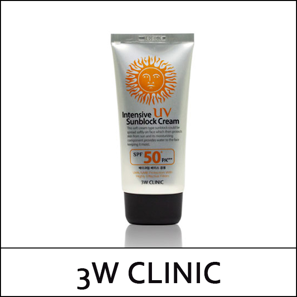 [3W Clinic] (b) Intensive UV Sunblock Cream SPF50+ PA+++ 70ml / Box 100 / (j) 22(02) / 02/9105(16) / 3,000 won(R)