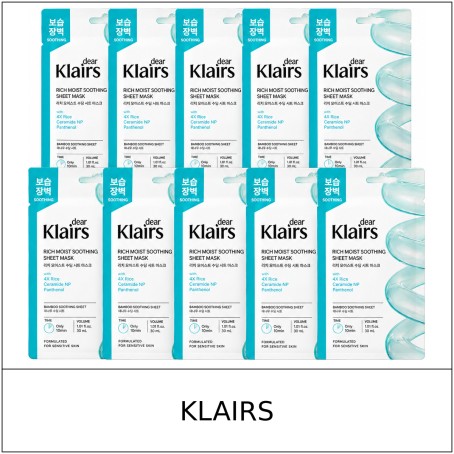 [KLAIRS] ★ Sale 5% ★ (n) Rich Moist Soothing Sheet Mask Set 30ml x 10 Sheets / 7250(4) / 30,000 won()